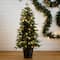 5 Piece Pre-Lit Norfolk Pine Artificial Tree, Garland and Wreath Set with Warm White LED Lights and Decorative Pots